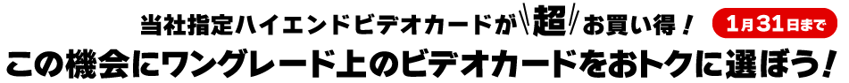 当社指定ハイエンドビデオカードが超お買い得！この機会にワングレード上のビデオカードをおトクに選ぼう！1月31日まで