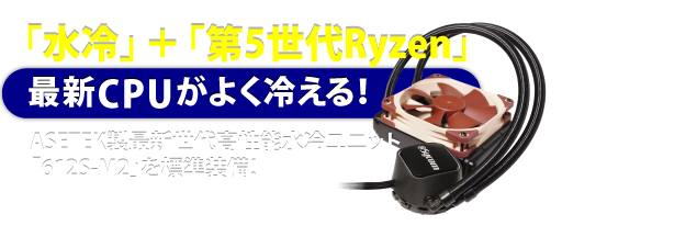 「水冷」＋「第5世代Ryzen」最新CPUがよく冷える！ASETEK製最新世代高性能水冷ユニット「612S-M2」を標準装備！