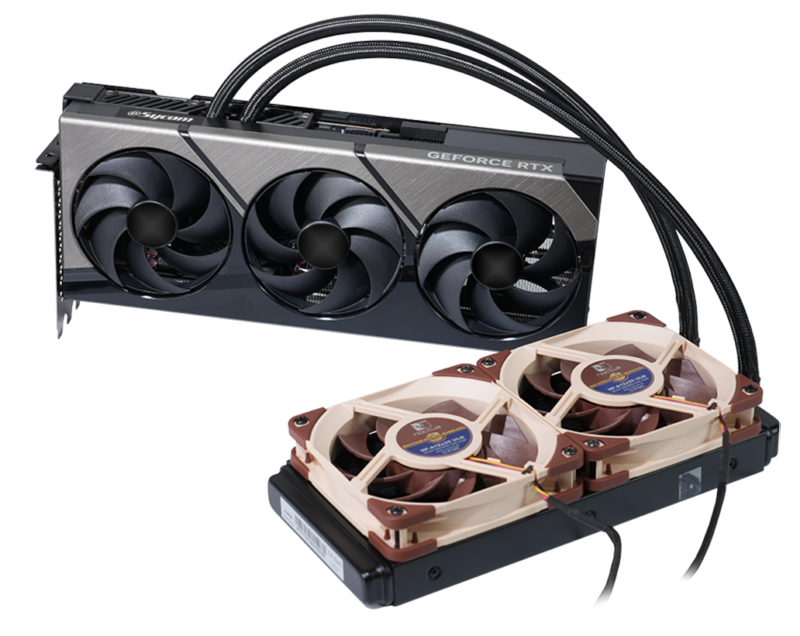 GeForce RTX4090 24GB/B+Asetek Hybrid GFX 240mm水冷ユニット+Noctua NF-A12x25 ULN*2+サイコムオリジナルビデオカードステイ